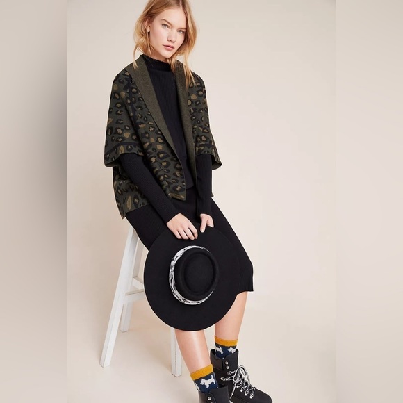 Anthropologie Akemi + Kin Terra Leopard Cardigan Green Black - Picture 2 of 10